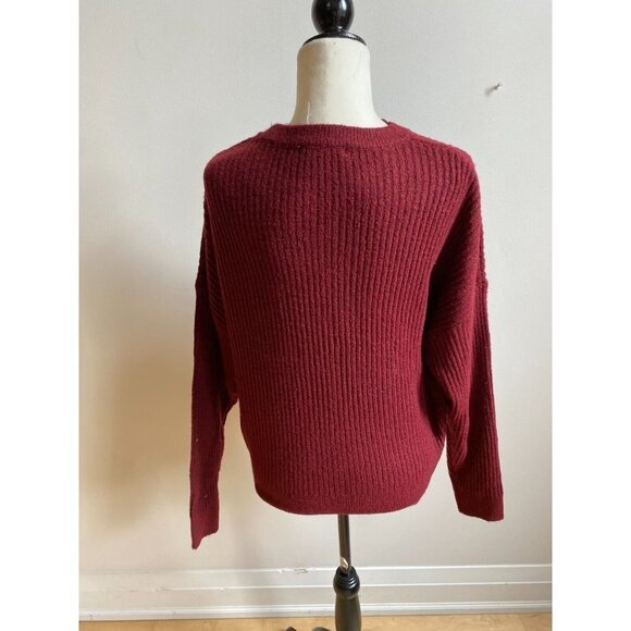 ELODIE Bnwot Burgundy Ribbed Crew Neck Sweater Women New - Picture 3 of 5